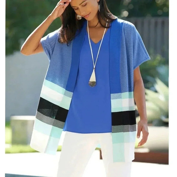 NEW Ming Wang Mixed Stripe Relaxed Soft Knit Cardigan - Picture 1 of 8